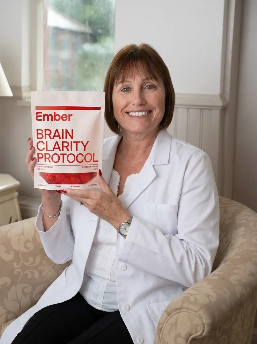 Dr. Catherine Langford, neuroendocrinologist and Ember founder, holding the Brain Clarity Protocol